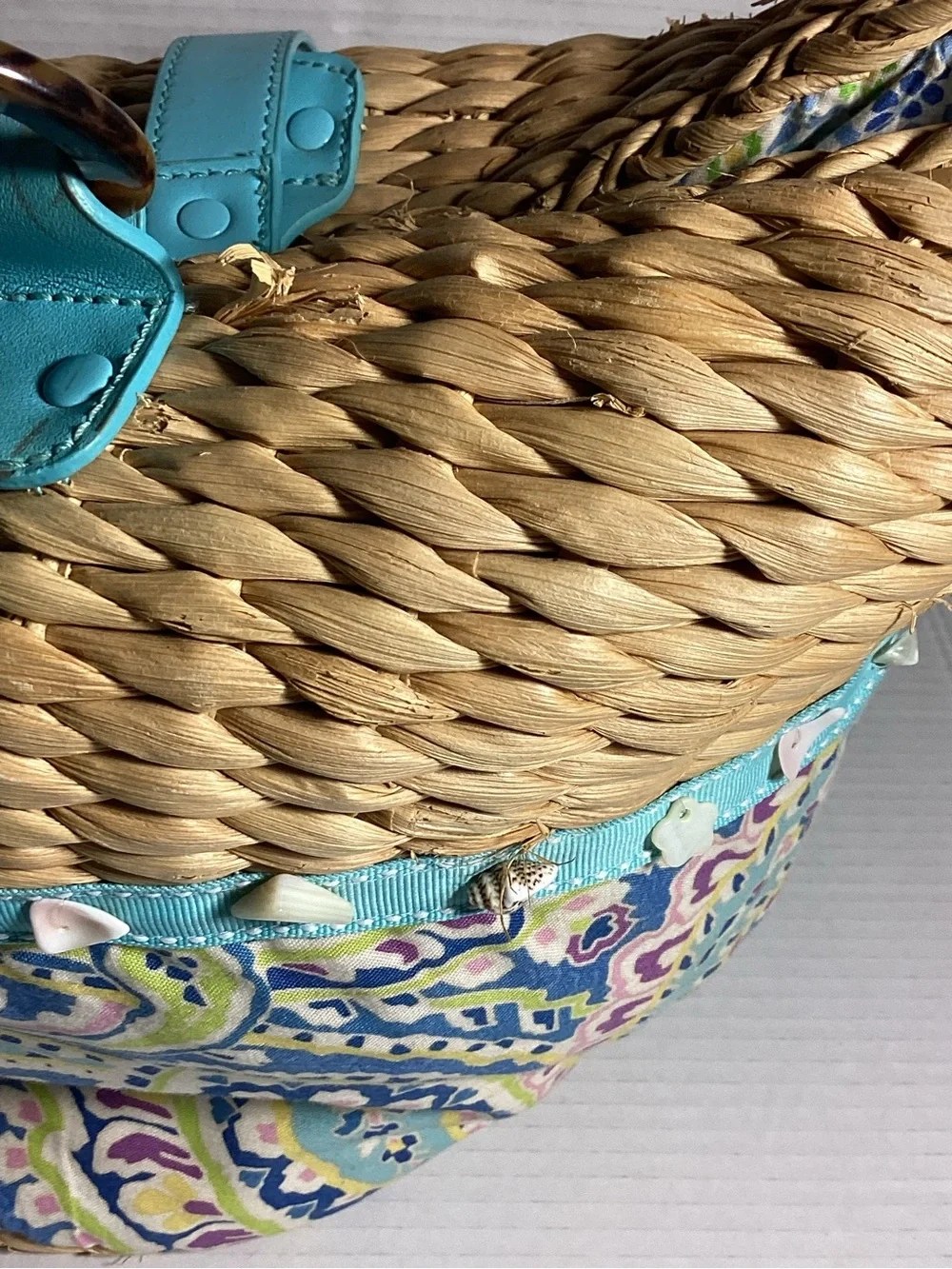 Vera Bradley Turquoise-Strap Woven Tote with Paisley Print